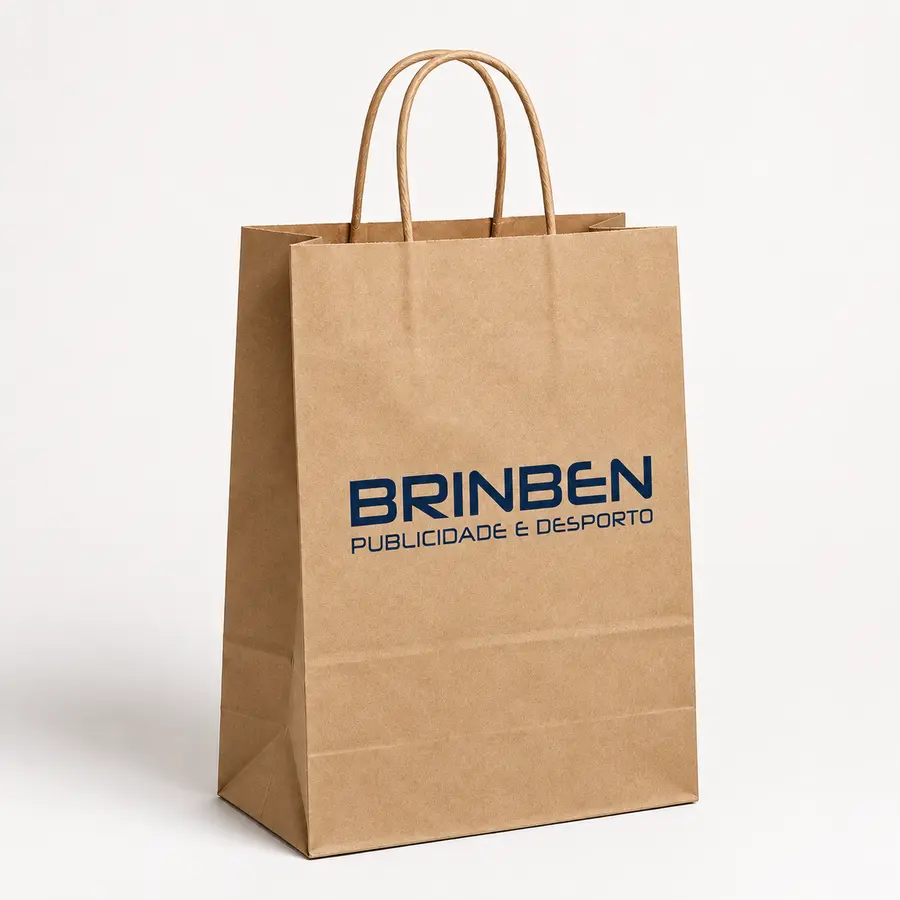 Saco de papel kraft para takeaway com asa torcida e logótipo BRINBEN