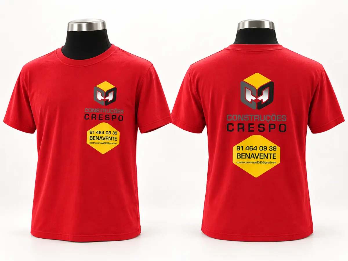 T-shirts vermelhas personalizadas para Construções Crespo