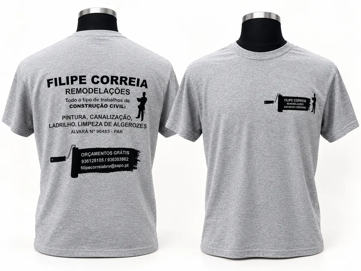 T-shirts cinzentas personalizadas para Filipe Correia Remodelações