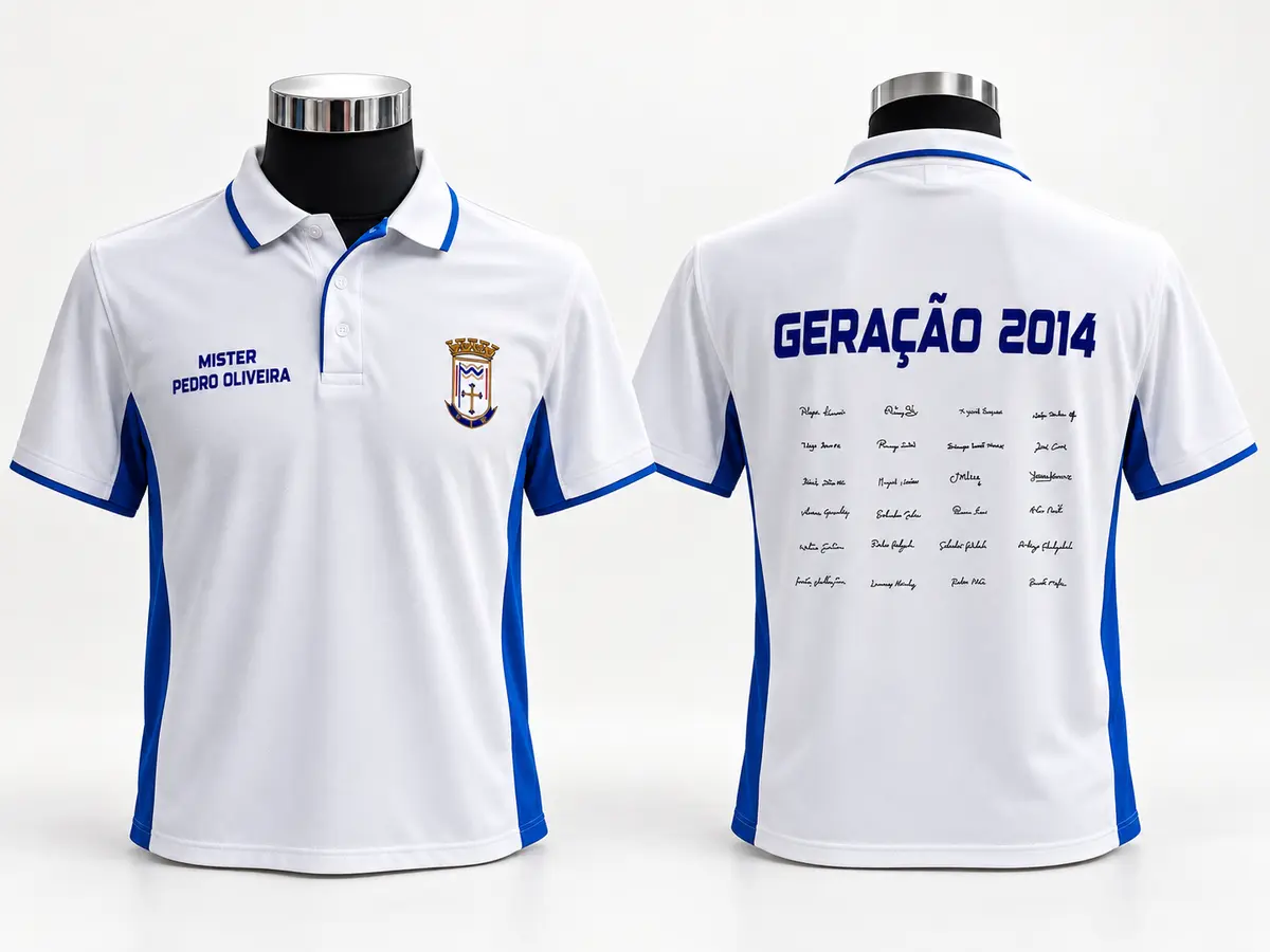 Polos técnicos brancos e azuis personalizados Geração 2014