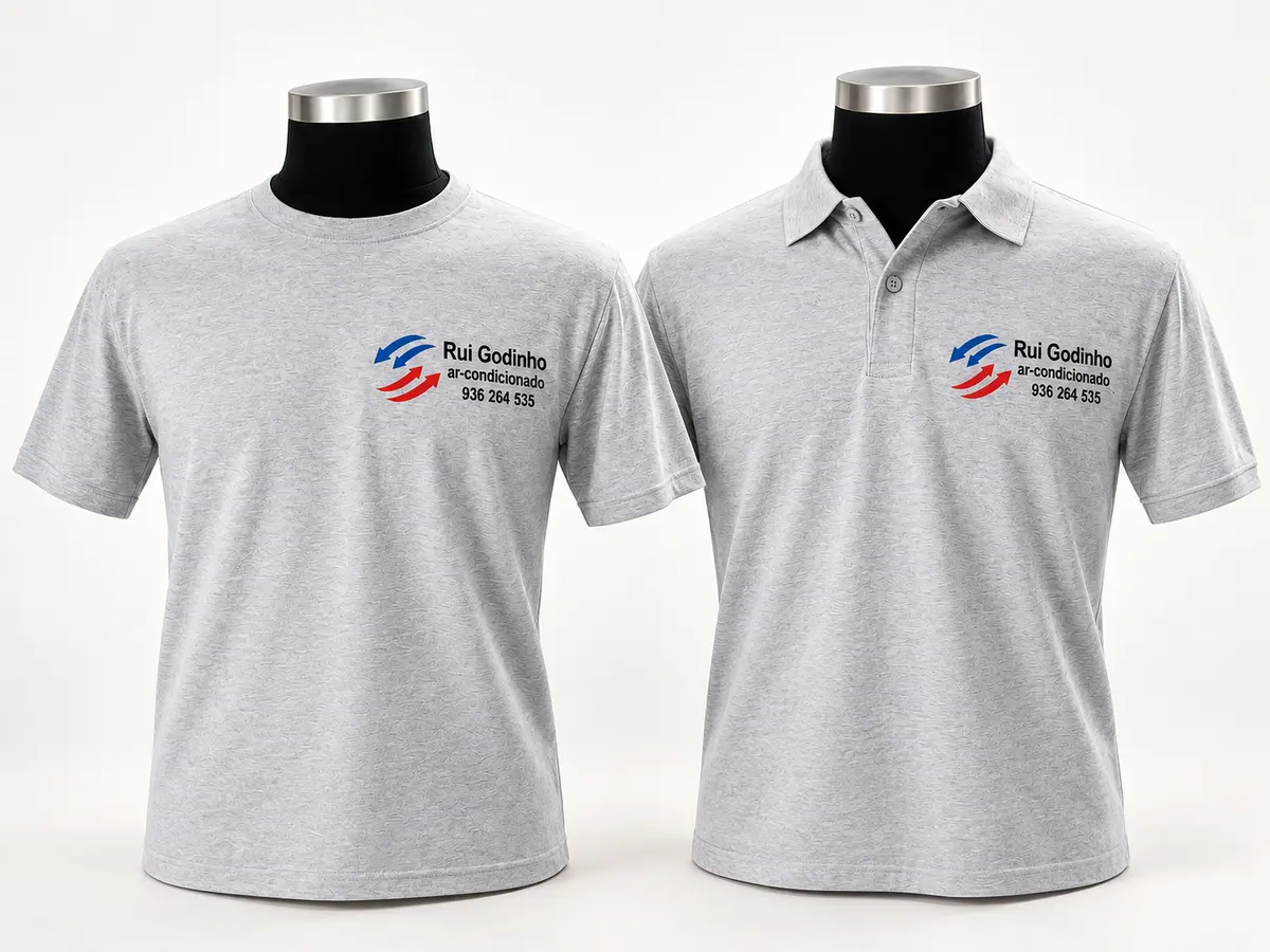Polo e t-shirt cinzentos personalizados para Rui Godinho ar-condicionado